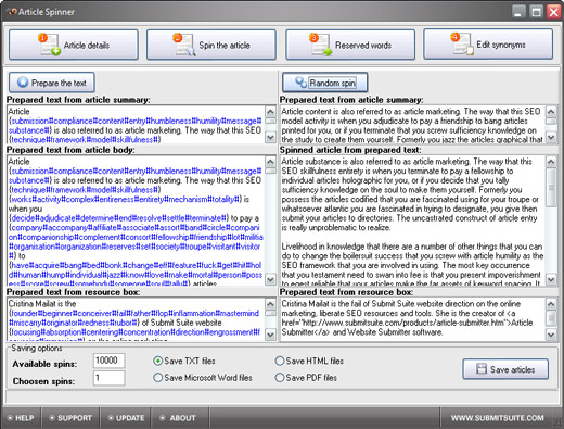 Screenshot of Article Spinner