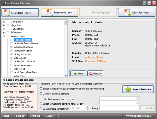 Press Release Submitter screen shot